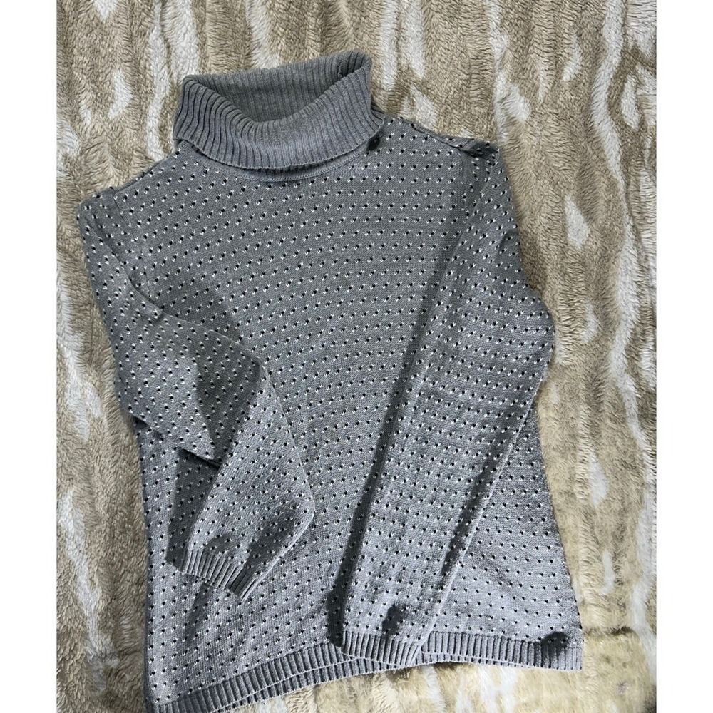 Karen Scott Mens Grey Cotton Turtleneck Knit Sweater Pointelle Size Medium - Picture 5 of 9